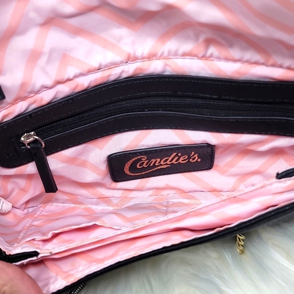 Candie’s ✦ Rhinestone Crossbody Clutch ✦ Black Faux Leather Silver Snake Chain - Picture 3 of 13